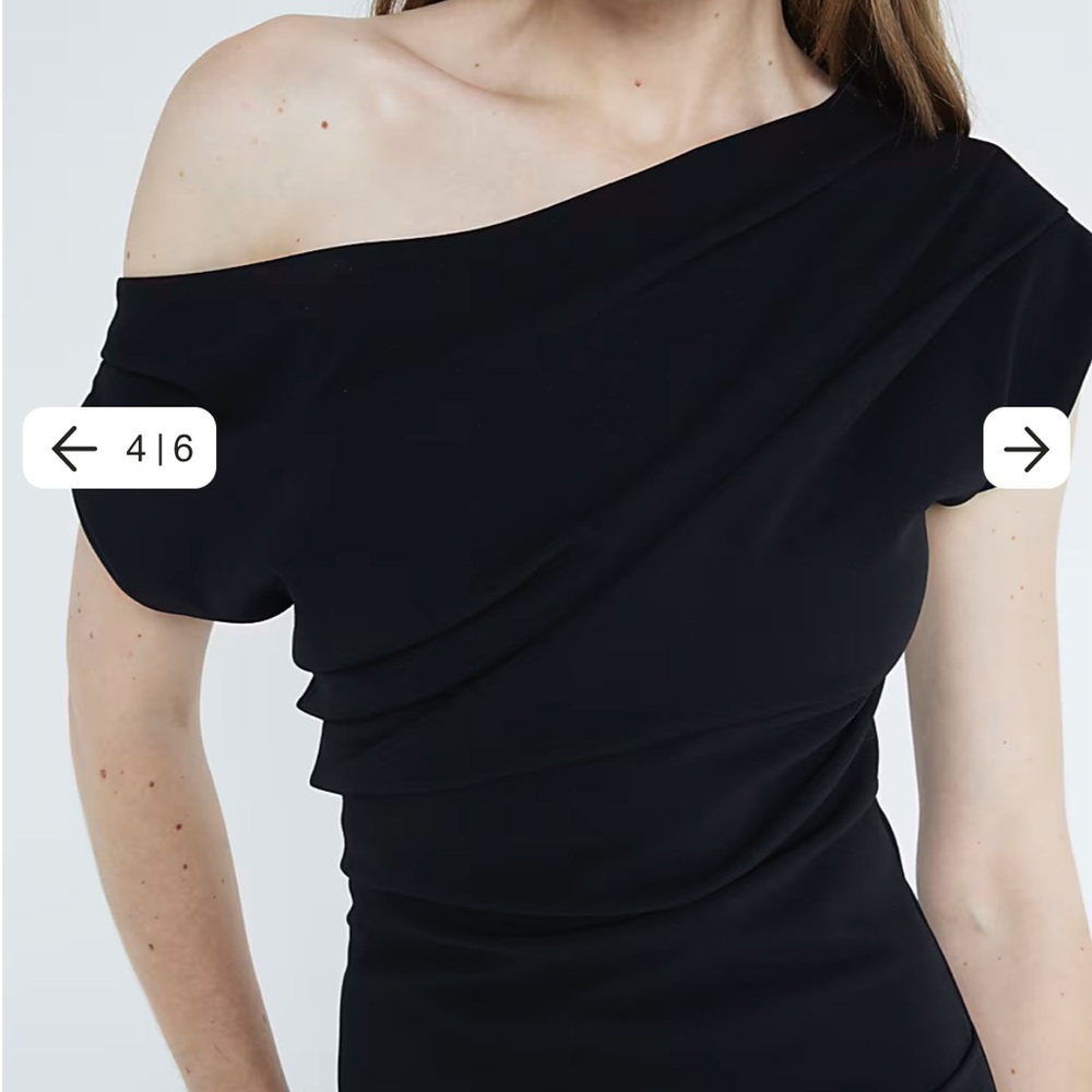 Black Asymmetrical Draped Wrap Midi Dress - Picture 2 of 4